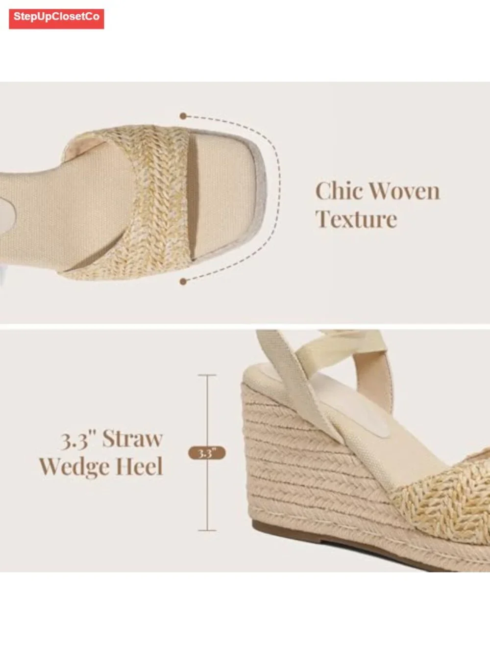 Woven Straw Wedge Sandals Platform Square Toe Ankle Strap Lace Up